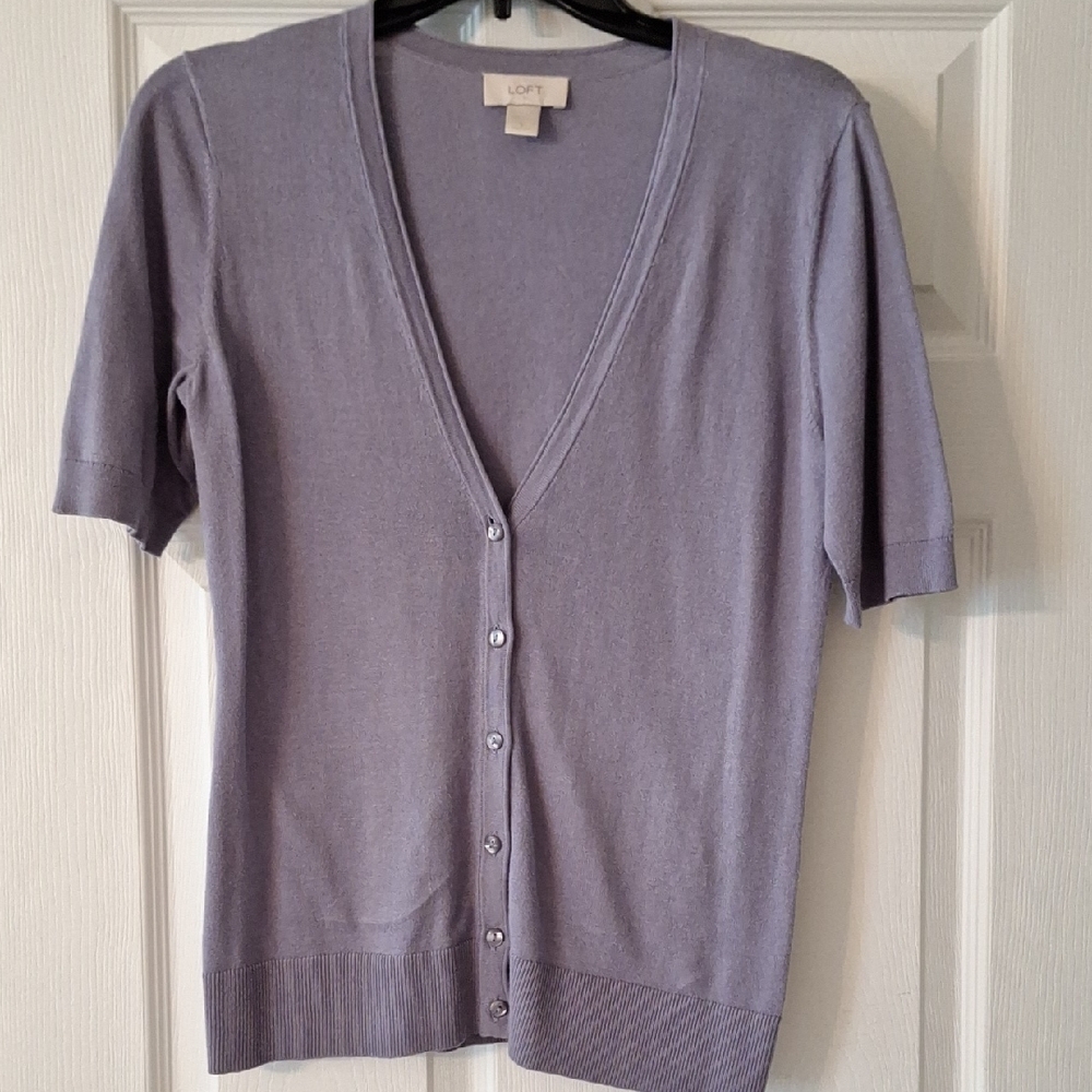 LOFT Lavender Short Sleeve Cardigan